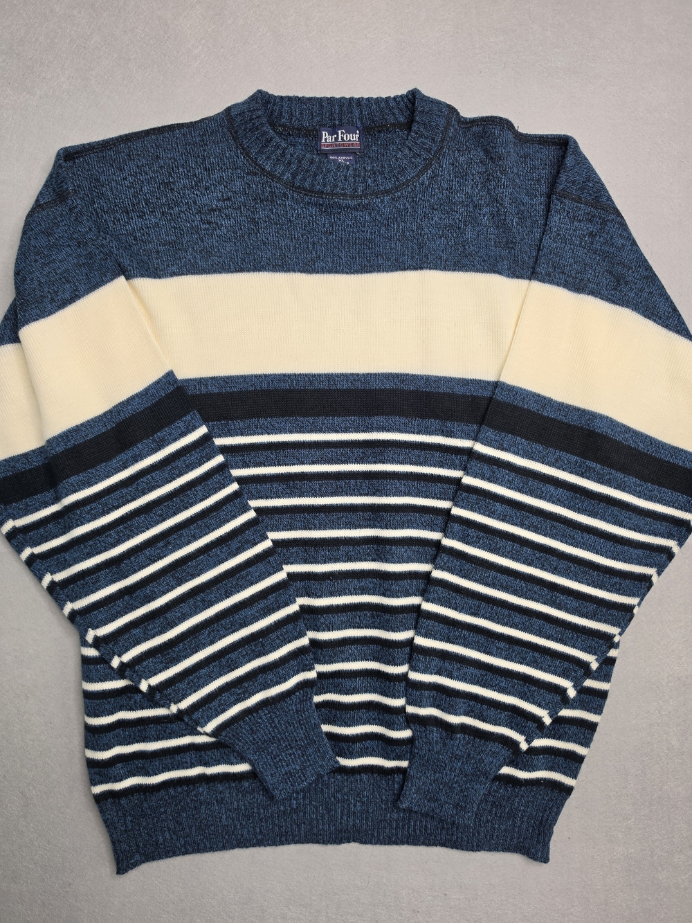 Vintage Par Four Sportswear Golf Retro Pullover Sweater Stripe Blue‎ XL Mens